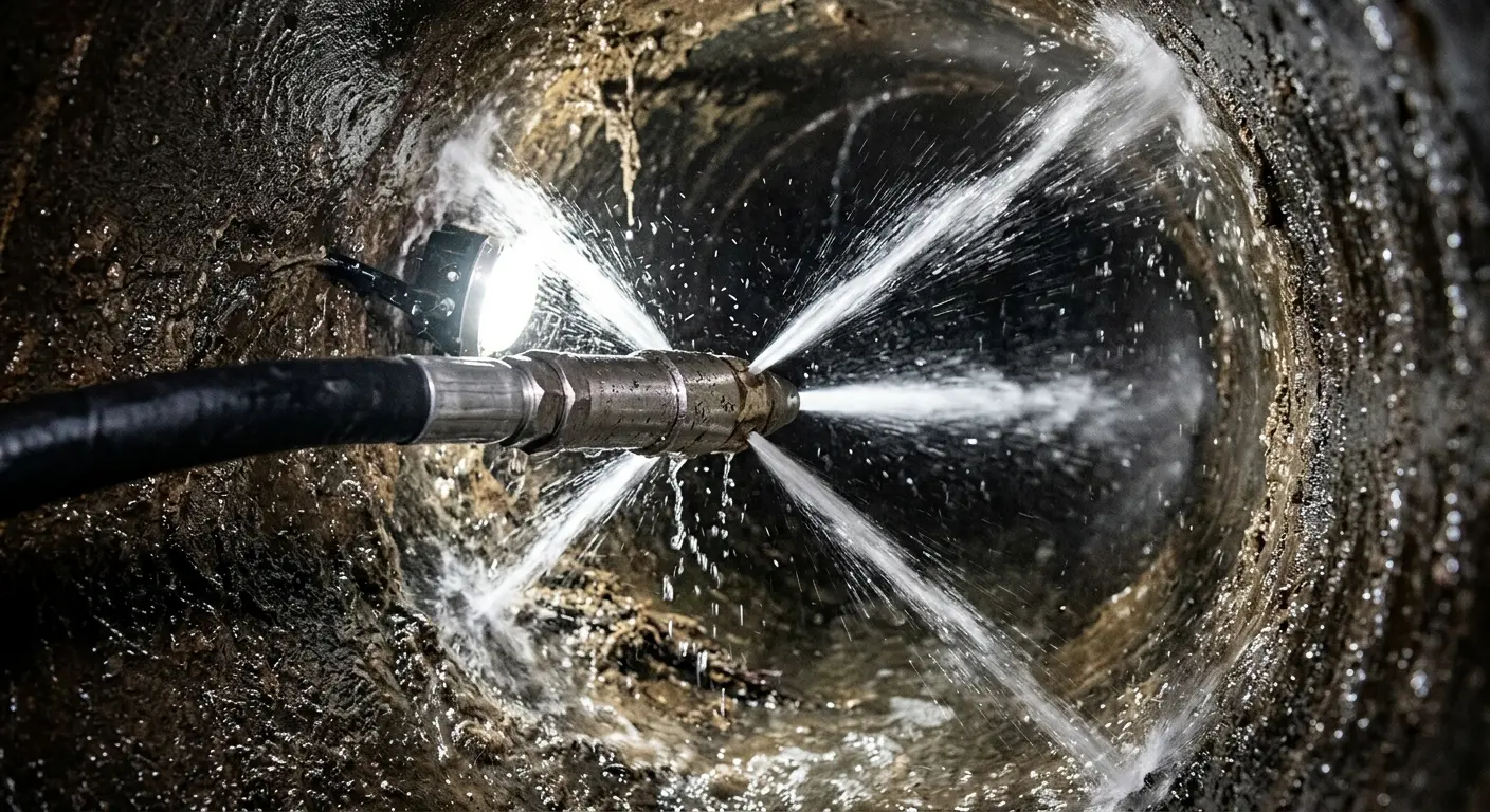 High-pressure hydro jetting nozzle cleaning sewer pipe for Trenchless Sewer Repair in Findlay